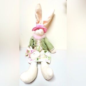 Charming Plush Bunny with Pink Hat and Green Outfit Jumbo 30”